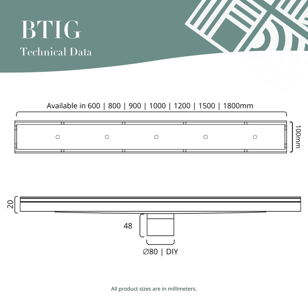 1500mm Tile Insert Grate 80mm