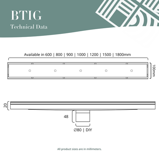 1500mm Tile Insert Grate 80mm