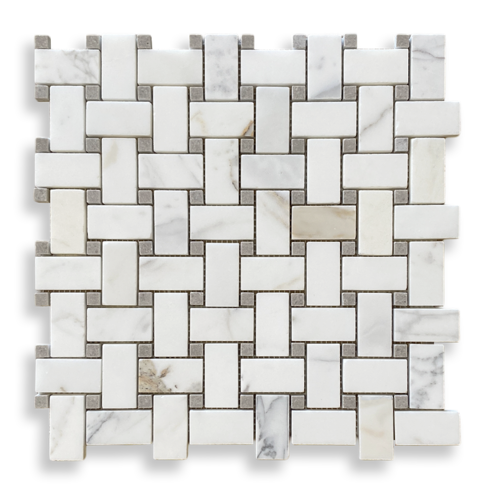 Basketweave Calacatta Gold + Cinder Grey Honed