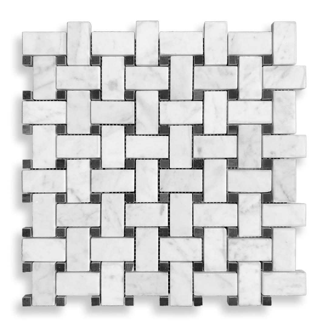 Basketweave Carrara C + Nero Marquina Honed