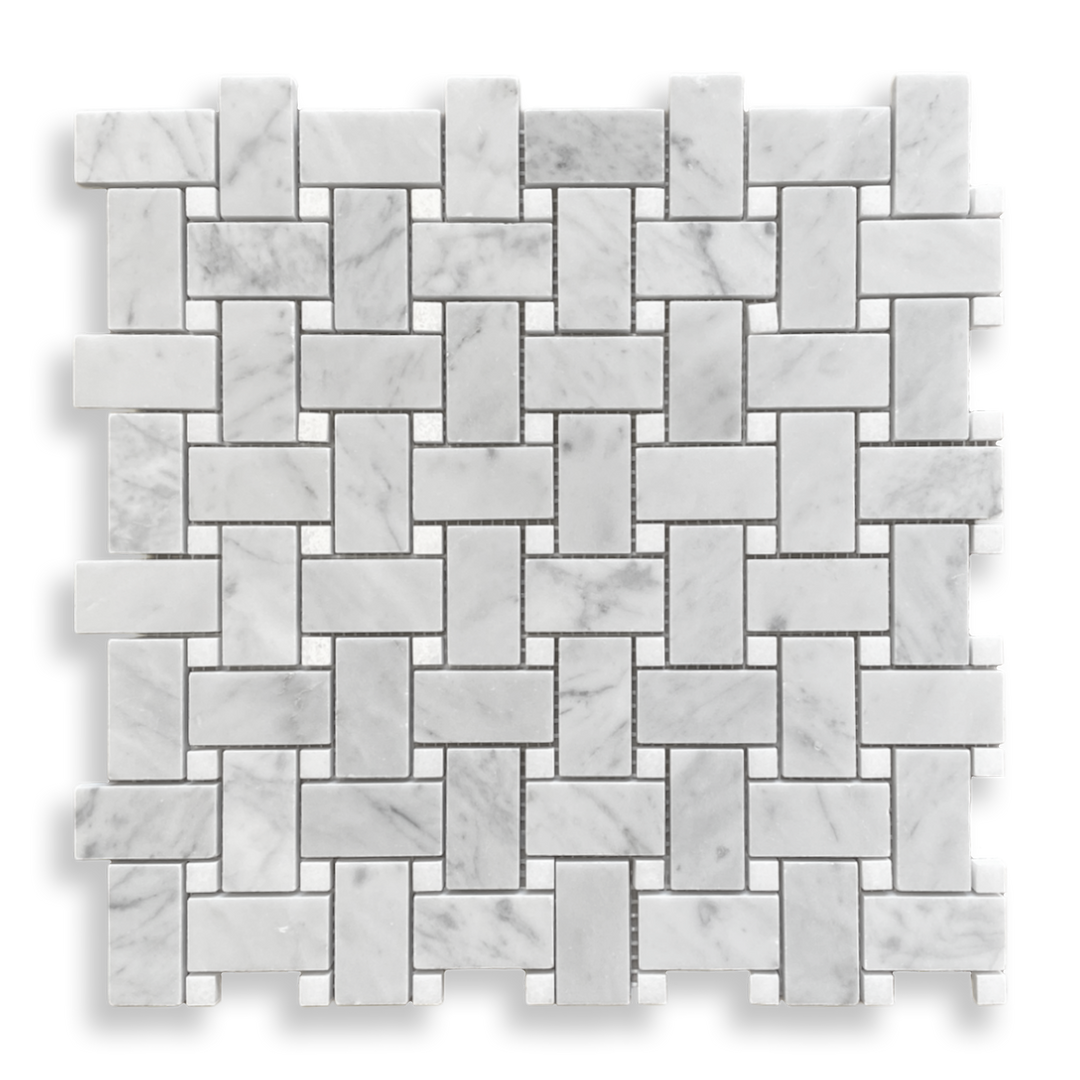 Basketweave Carrara D Honed + Thassos Polished