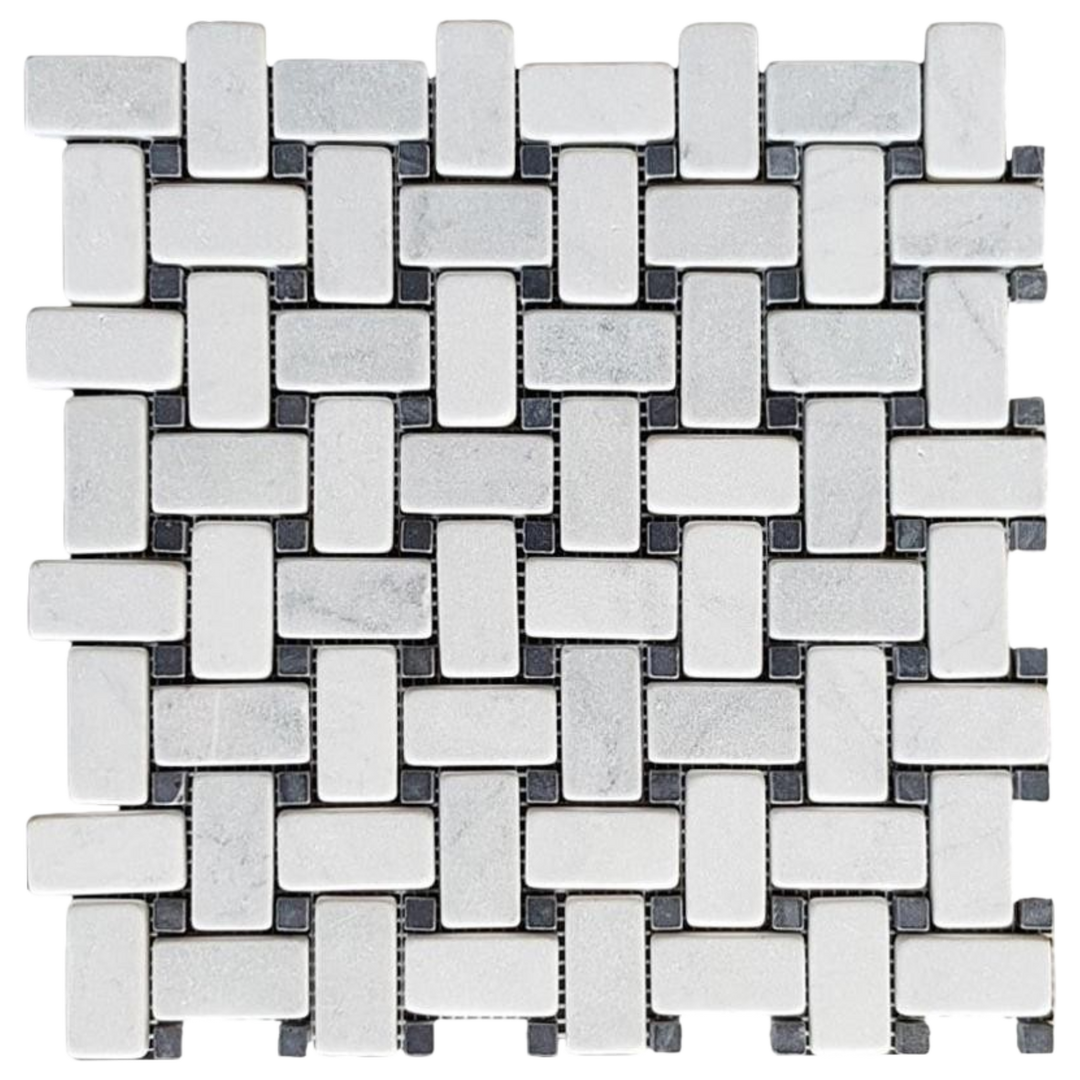 Basketweave Carrara + Nero Tumbled