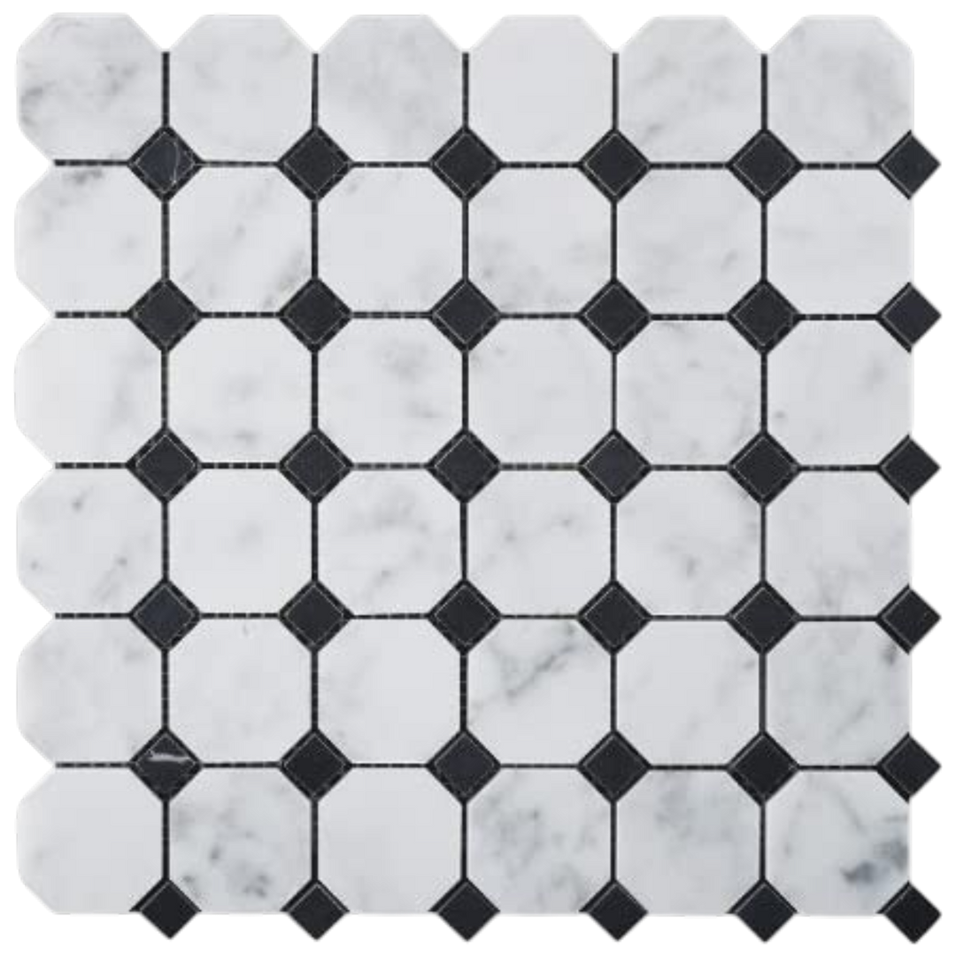 Carrara Octagon + Black Dot Honed