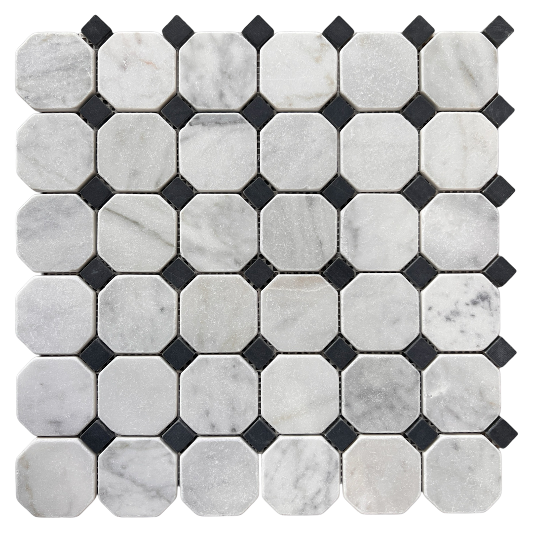 Carrara Octagon + Black Dot Tumbled