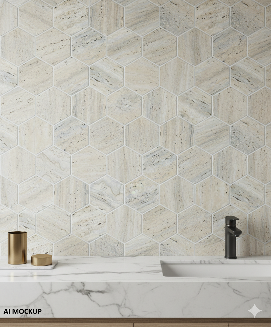 Euromarmo Travertine Silver Gold Hexagon
