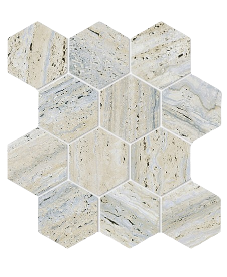 Euromarmo Travertine Silver Gold Hexagon