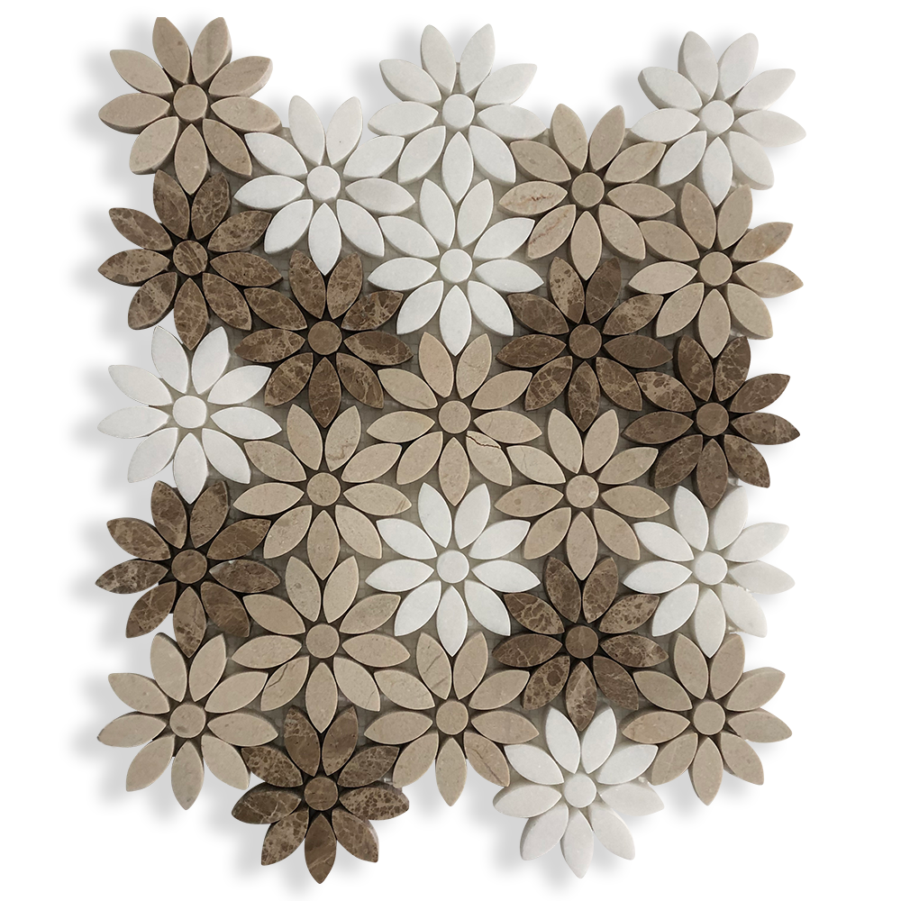 Fiori Di Marmo Dark Emperador + Crema Serena + Thassos Honed Mosaic Lay