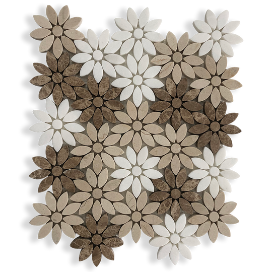 Fiori Di Marmo Dark Emperador + Crema Serena + Thassos Honed Mosaic Lay