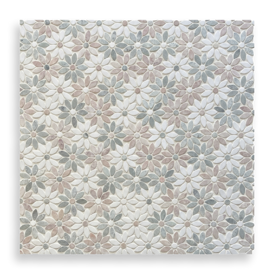 Fiori Di Marmo Rosado + Verdi Cristallo + Thassos Tumbled Mosaic