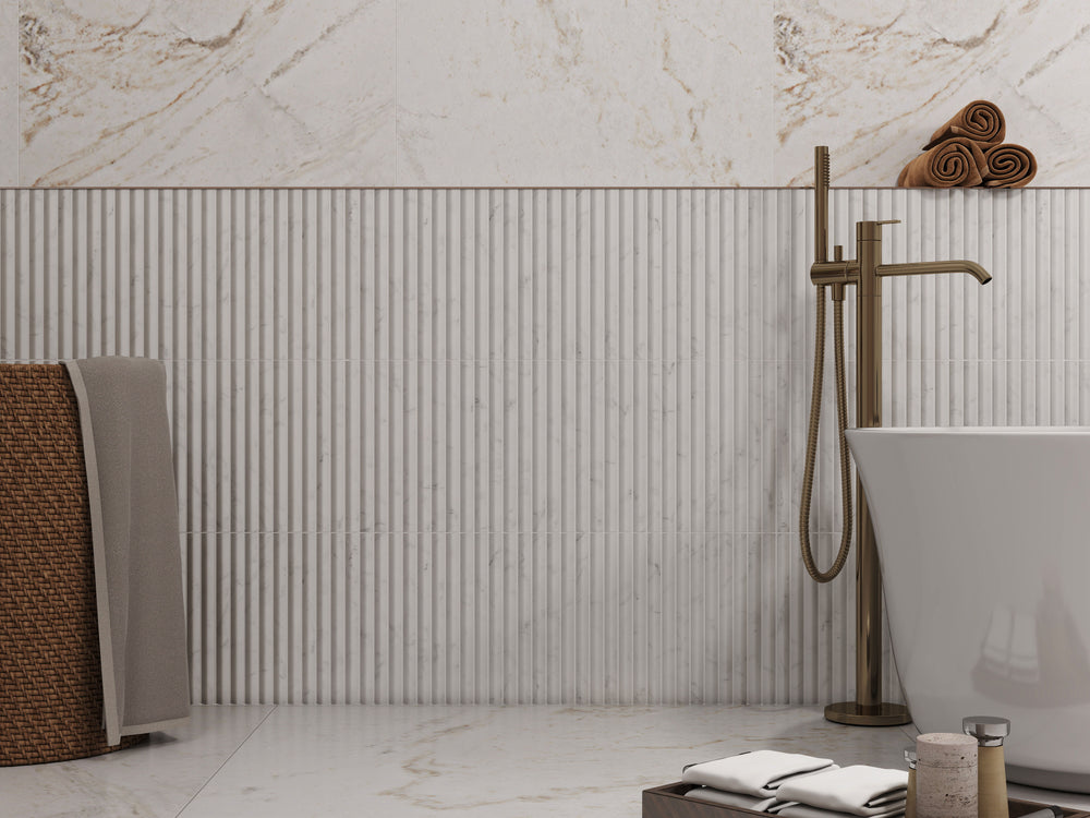3D Flute Marble Mosaic Carrara