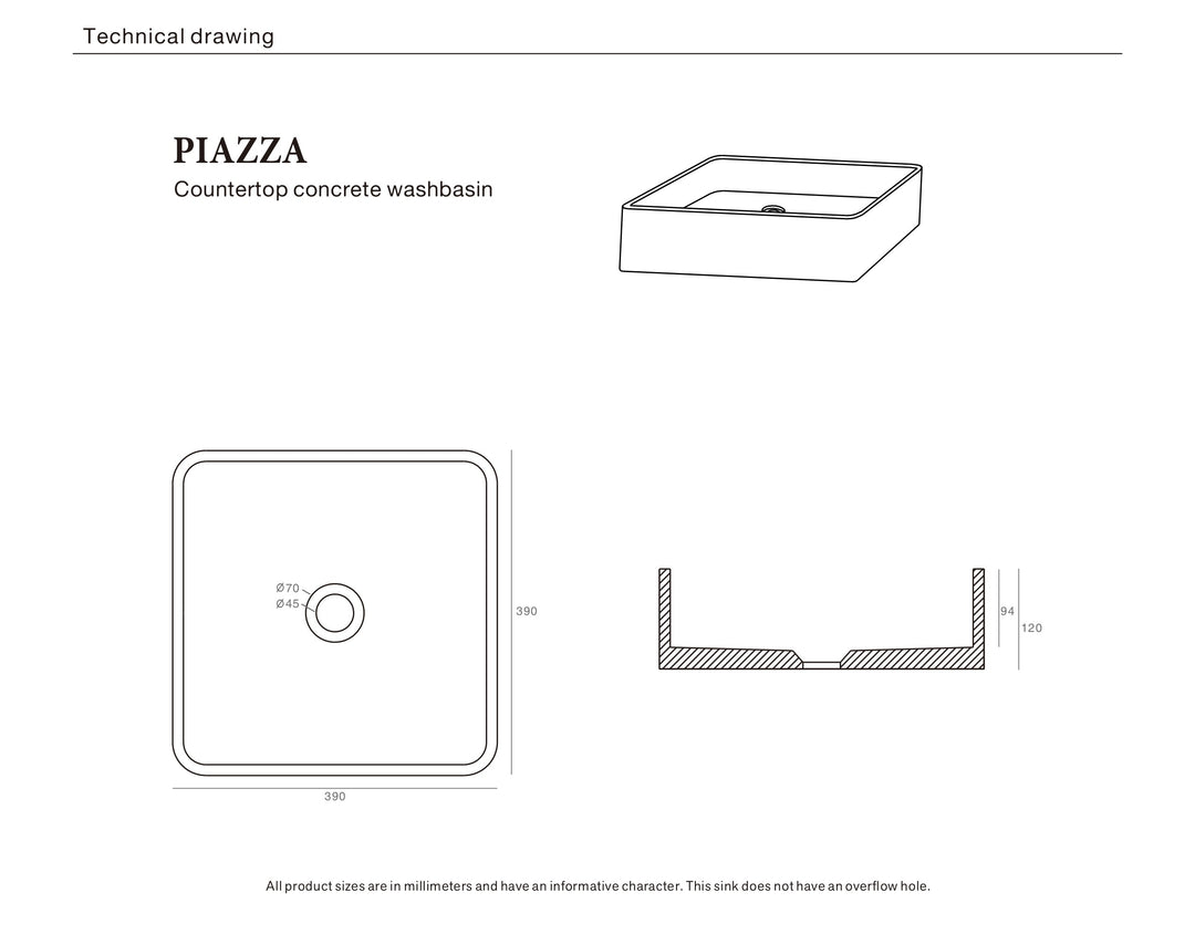 Piazza Concrete Basin Ash White