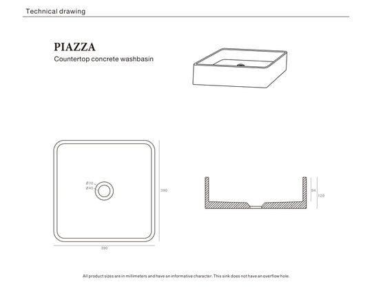 Piazza Concrete Basin Ash White