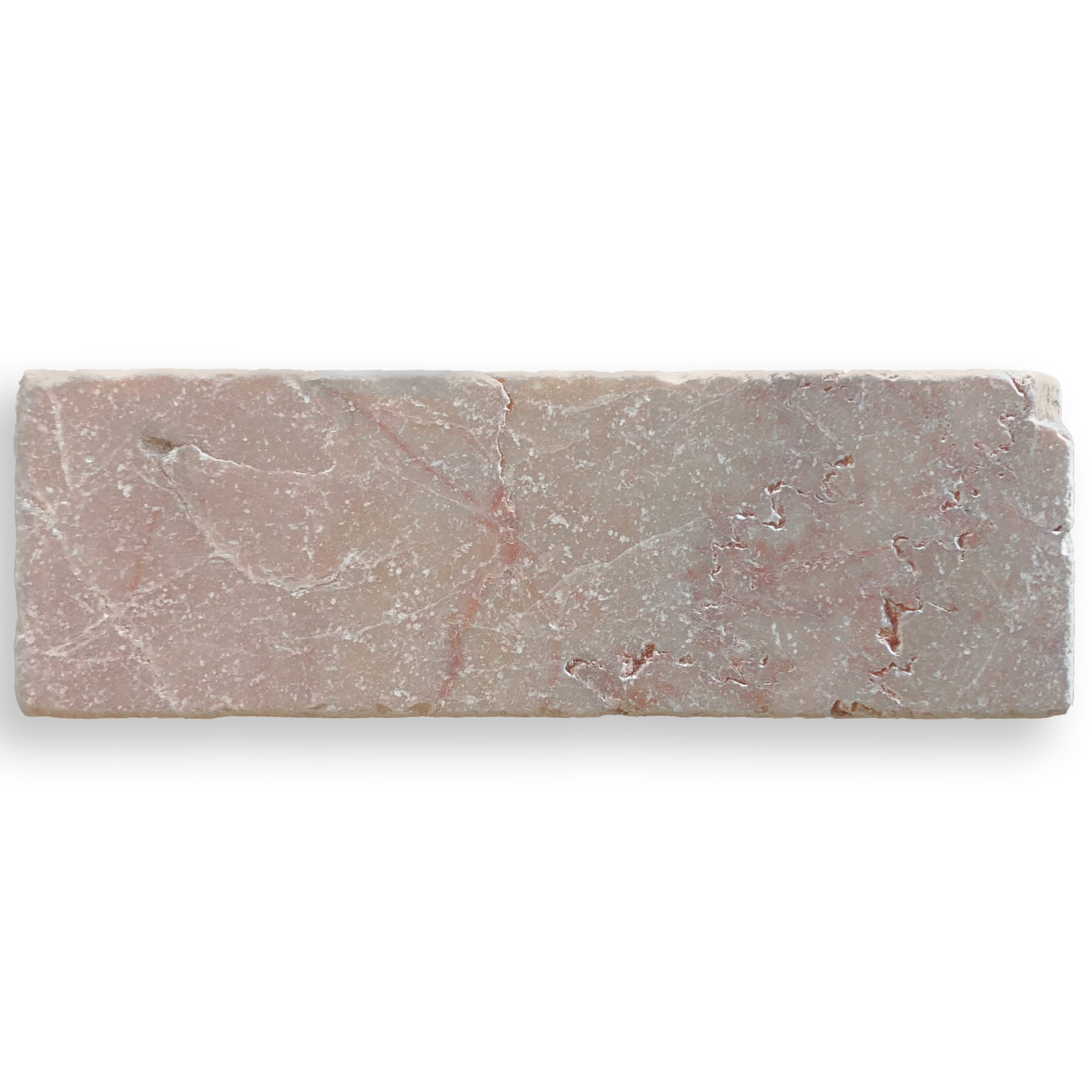 A rectangular pinkish-gray stone tile with natural marble-like veining, shown on a plain white background.