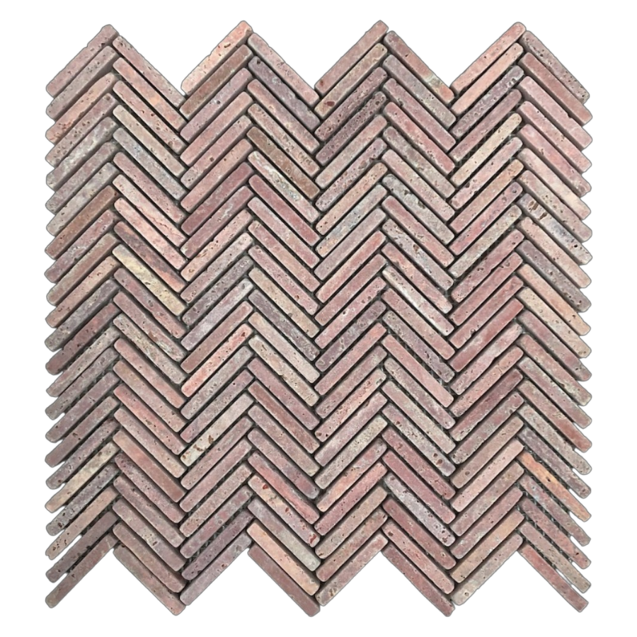 Tweed Rosa Travertine Herringbone Mosaic