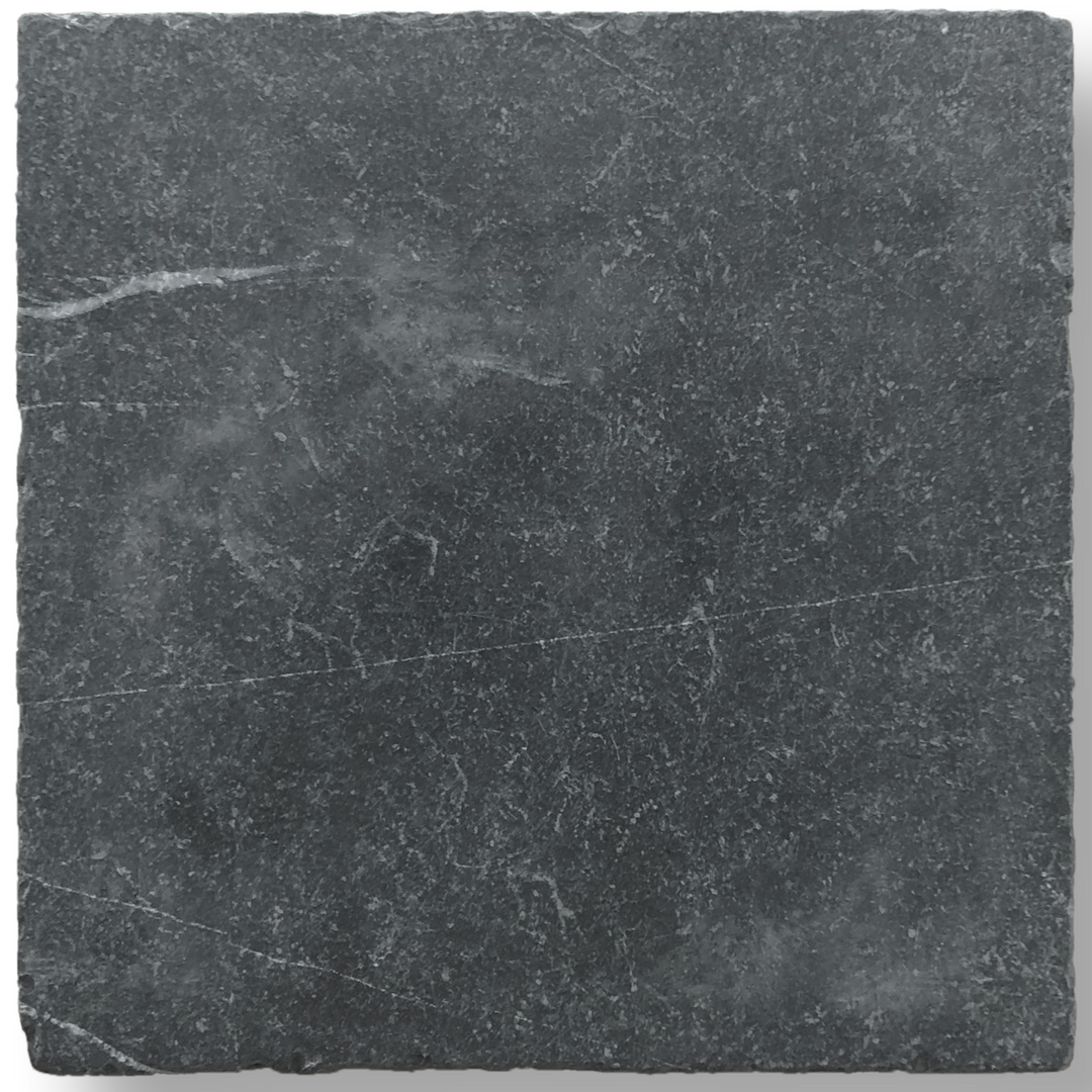 A square dark charcoal gray slate tile with natural stone texture and fine white veining, shown on a clean white background with a soft drop shadow.