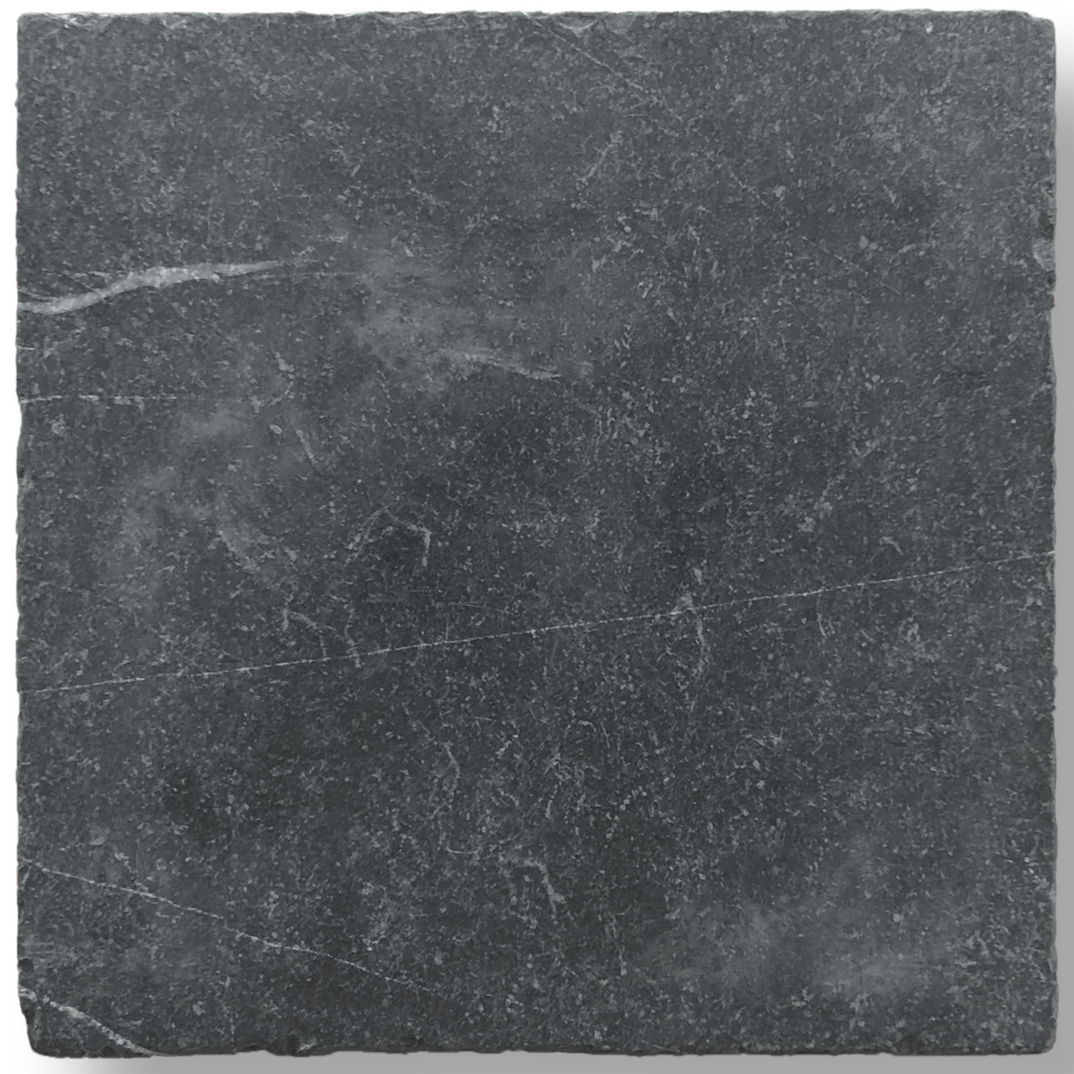 A square dark charcoal gray slate tile with natural stone texture and fine white veining, shown on a clean white background with a soft drop shadow.