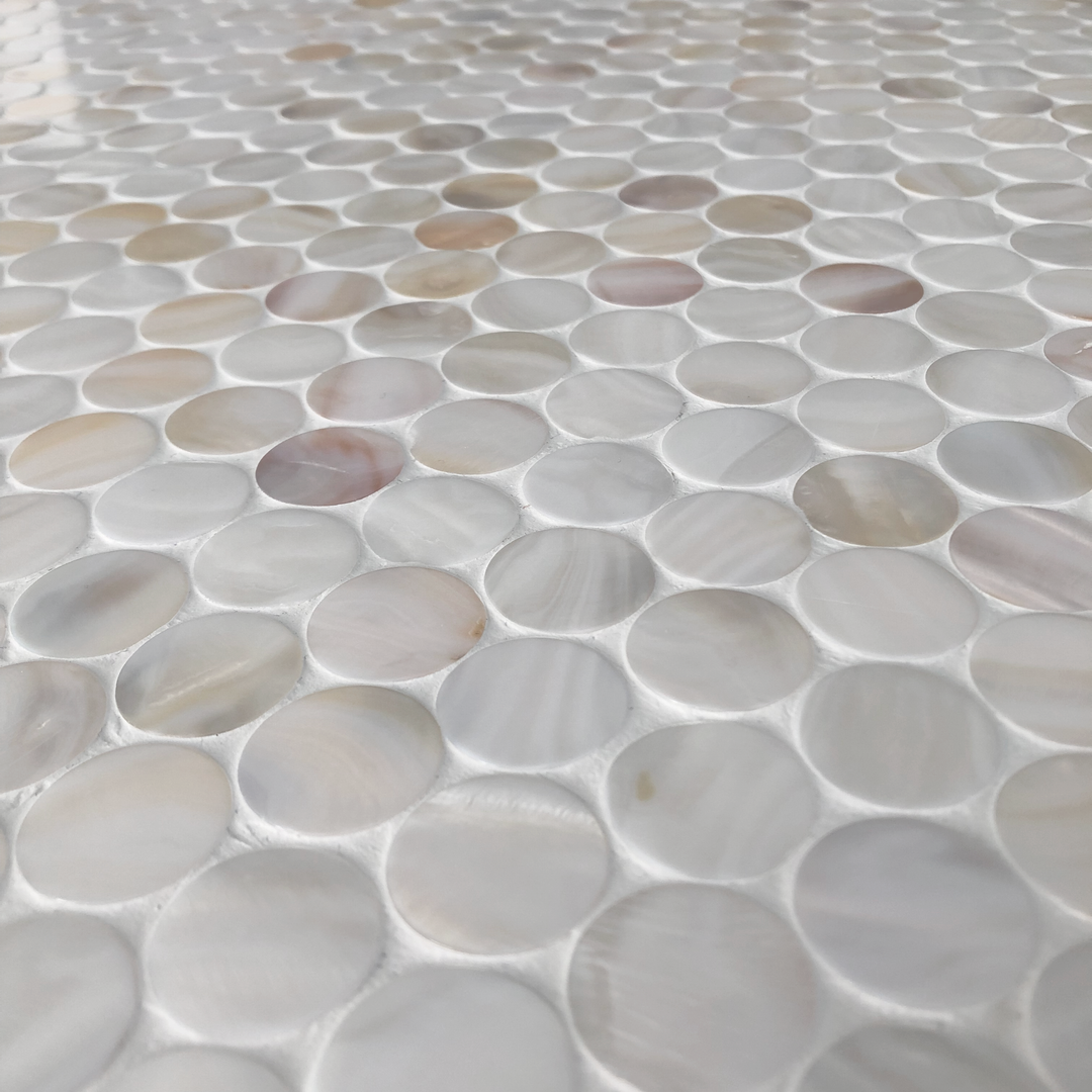 Mother of Pearl Angel White Penny Round Mosaic