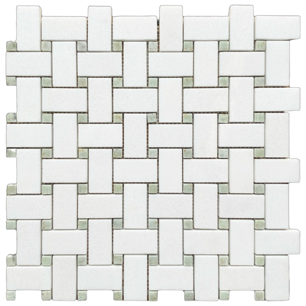 Basketweave Thassos + Verdi Cristallo Polished